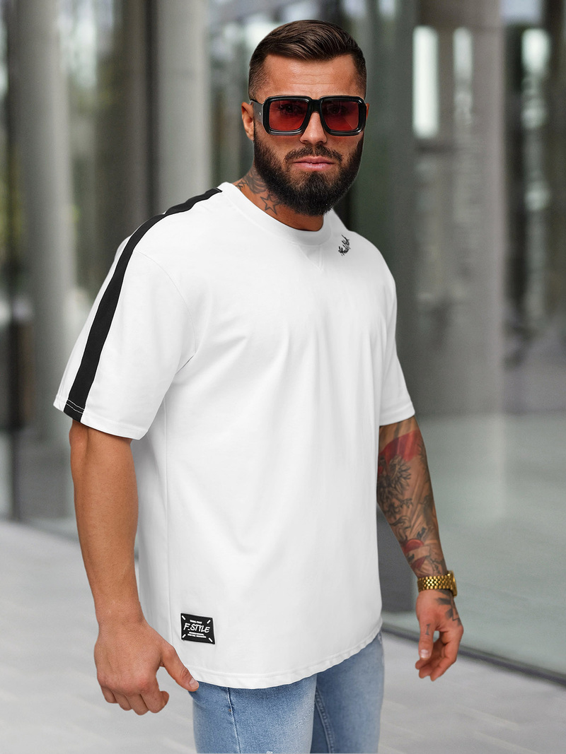 T-shirt męski loose fit biały OZONEE O/QQ1195