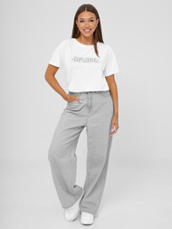 T-shirt damski z ćwiekami biało-srebrny OZONEE JS/YJ77716