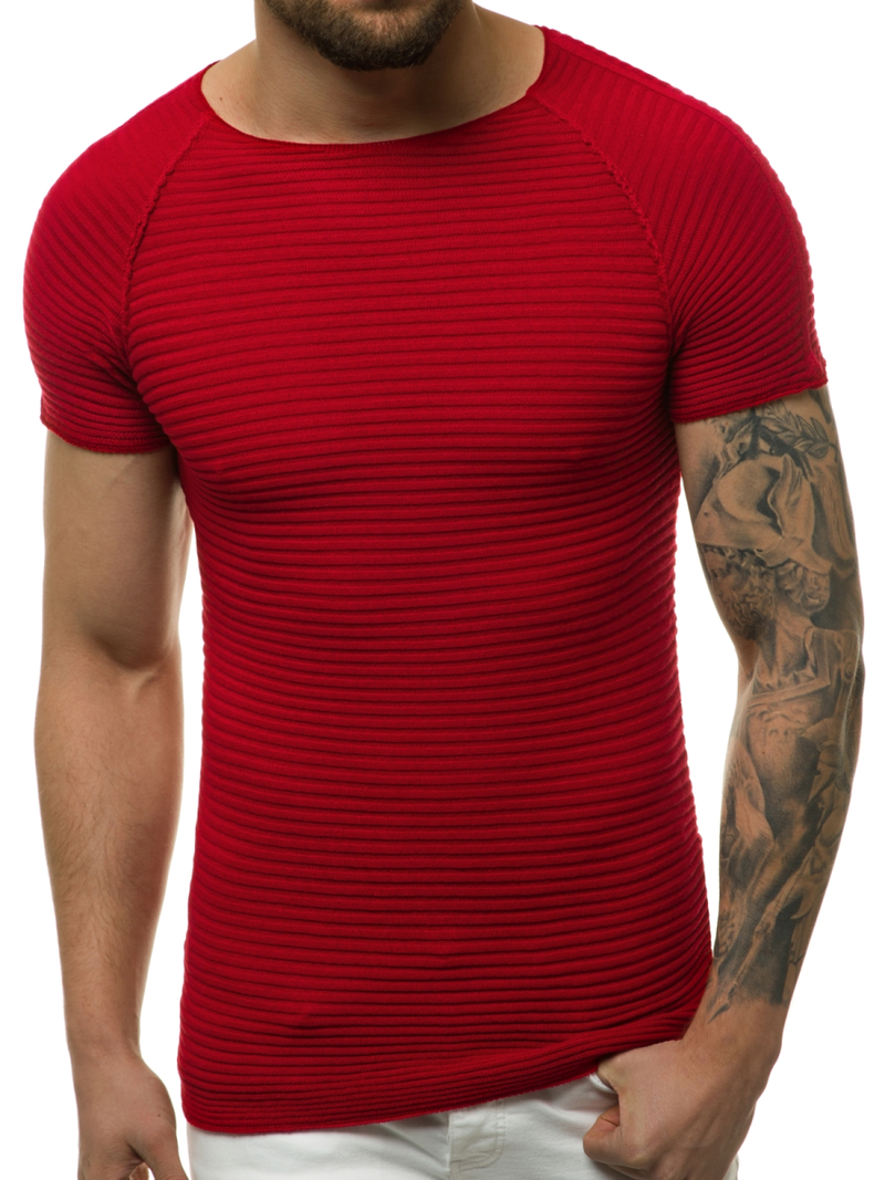 Bluzka męska z dzianiny, krótki rękaw bordowa OZONEE L/2297