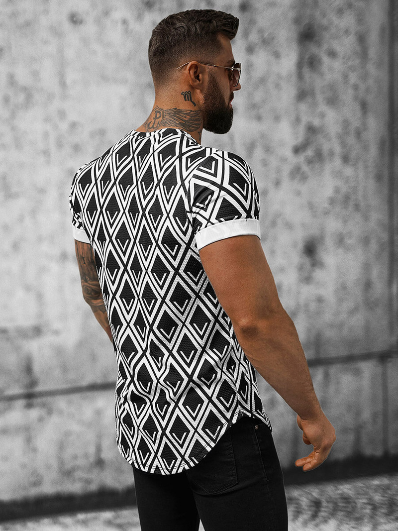 T-Shirt męski czarno-biały OZONEE O/P1048