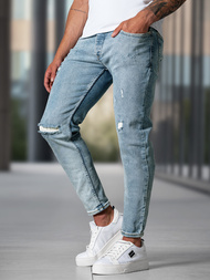 Spodnie jeansowe męskie slim fit niebieskie OZONEE O/0526