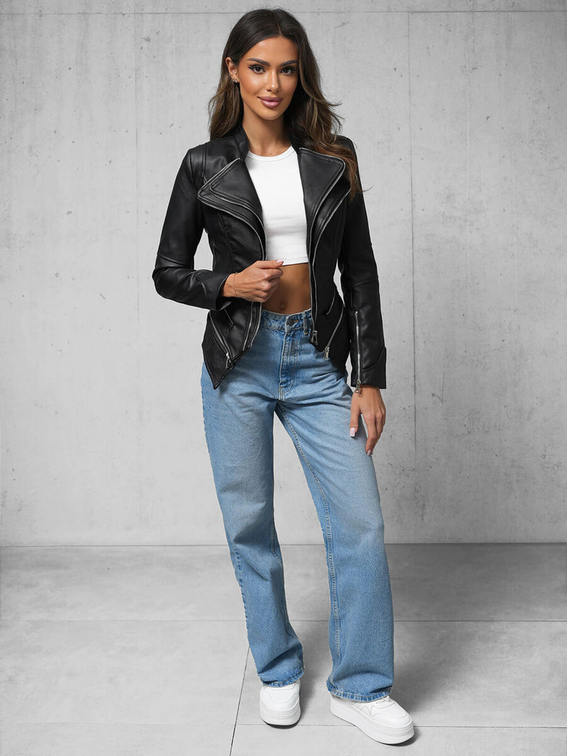 Kurtka skórzana damska czarna OZONEE JS/11Z8116