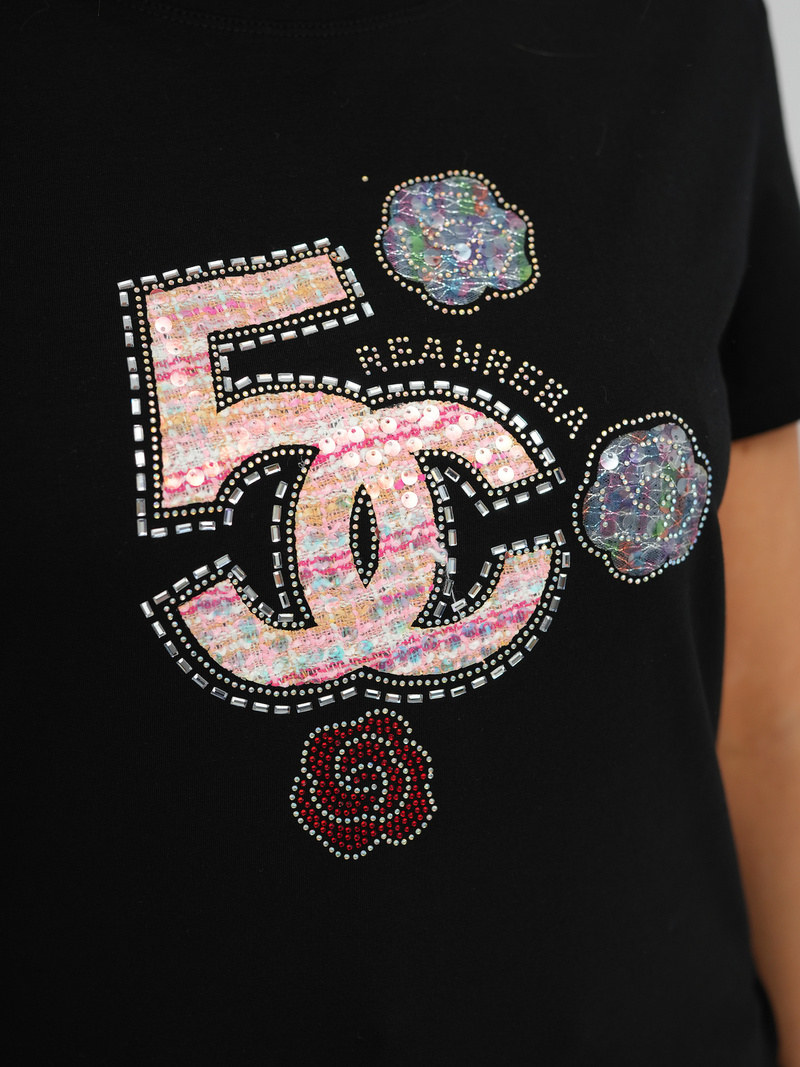 T-shirt damski z nadrukiem czarny OZONEE JS/95T2552/3