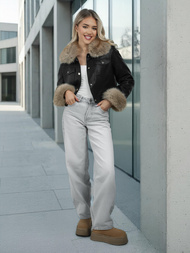 Жіноча шкіряна Kуртка Чорно-Бежева OZONEE JS/61M8513/392B