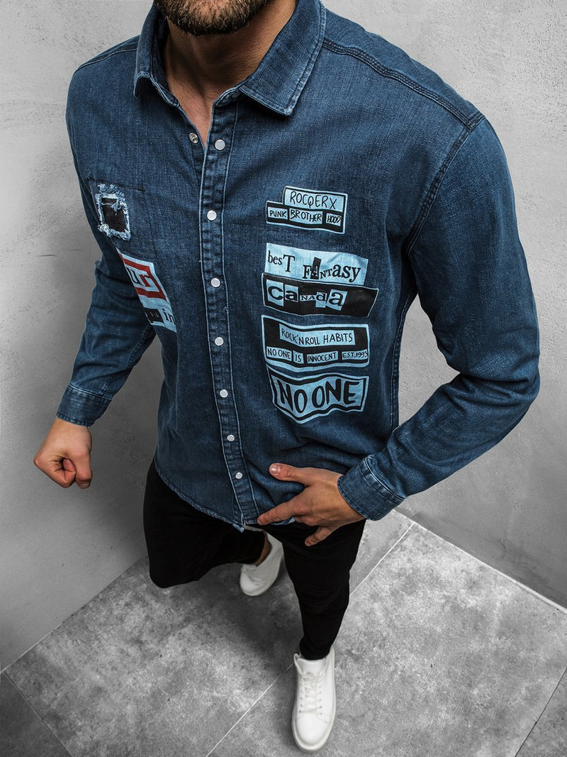 Koszula męska jeansowa granatowa OZONEE O/5814Z