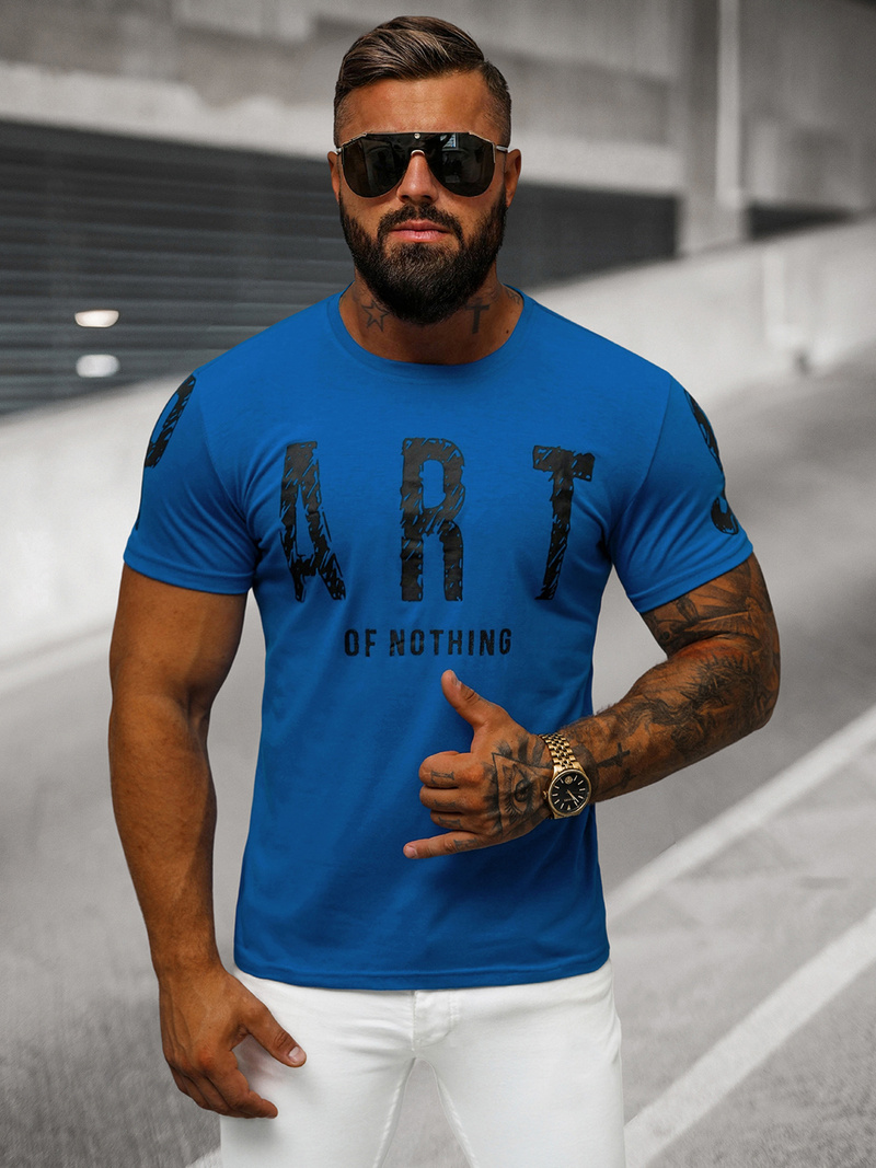 T-shirt męski z nadrukiem niebieski OZONEE O/8T1263/17