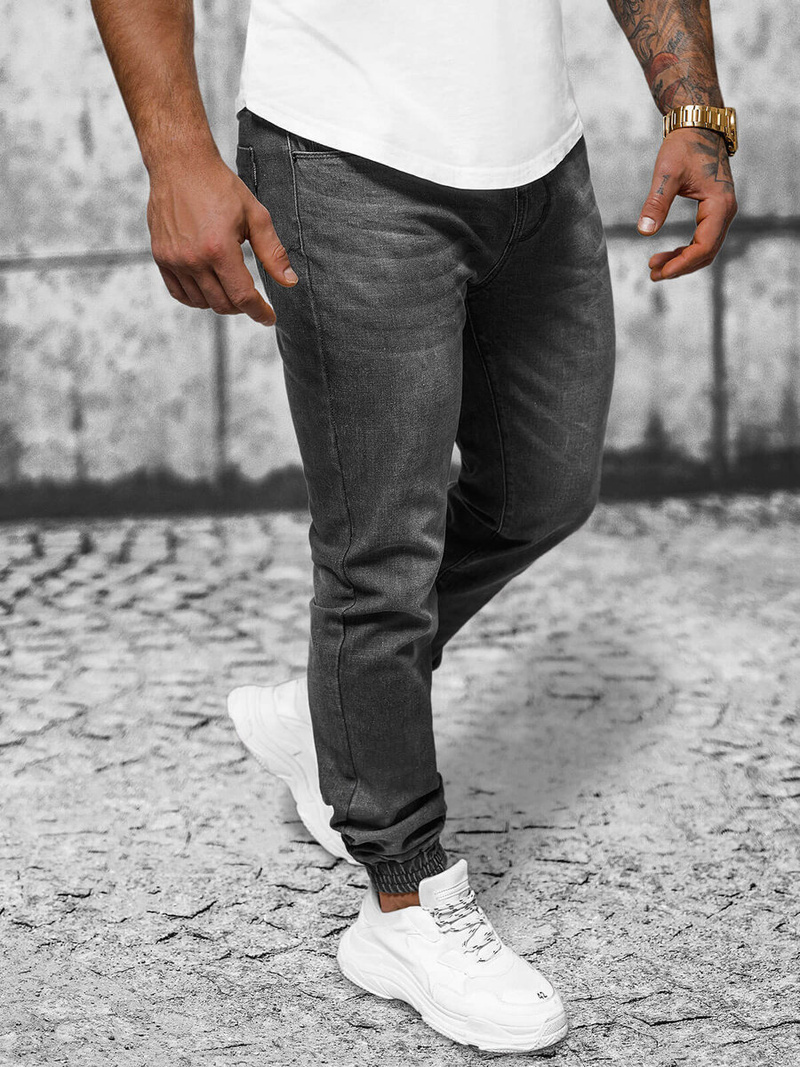 Spodnie jeansowe joggery męskie czarne OZONEE NB/MP0275N