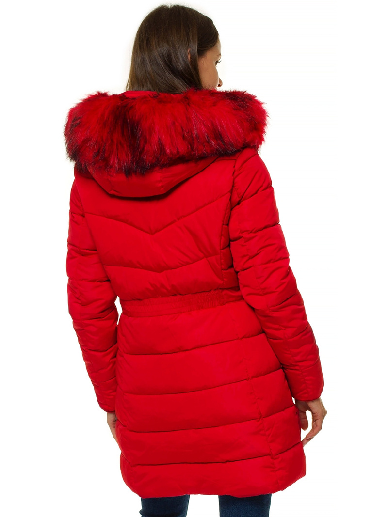 Kurtka zimowa damska parka z futerkiem czerwona OZONEE O/M1556/4