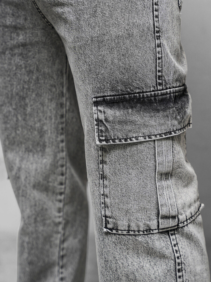 Spodnie jeansowe męskie wide leg szare OZONEE DO/4001