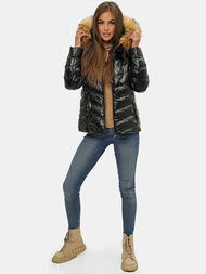 Kurtka zimowa damska z futerkiem czarno-brązowa OZONEE JS/M773/392B