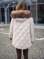 Kurtka zimowa damska z futerkiem ecru OZONEE JS/5M3226/62B