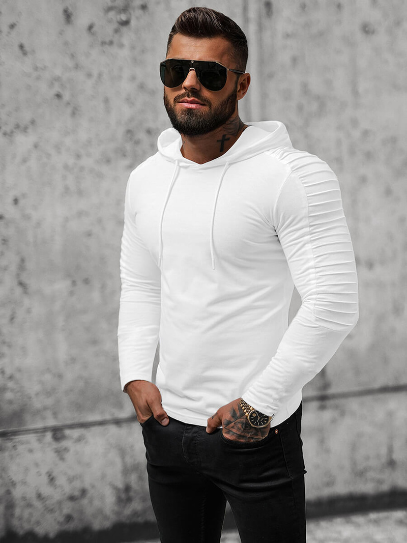 Longsleeve męski z kapturem biały OZONEE O/B258
