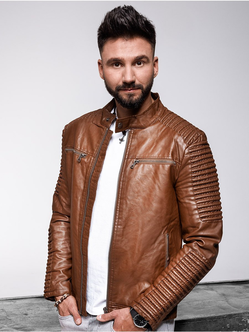 Kurtka skórzana męska camel OZONEE YD/BF5920107