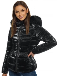Kurtka zimowa damska z futerkiem czarna OZONEE O/DK030/1