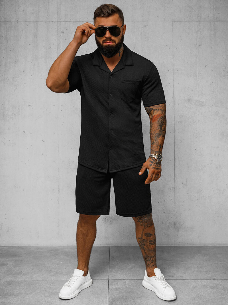 Komplet męski czarny - koszula i spodenki OZONEE O/3C323