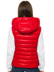 Kamizelka damska pikowana z kapturem czerwona OZONEE N/6816/11