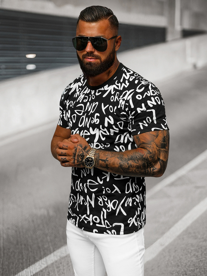 T-shirt męski czarny OZONEE O/T1268/3