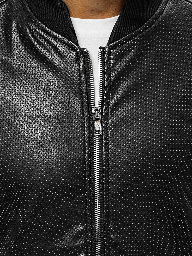 Чоловіча шкіряна куртка Чорна OZONEE N/7110/1