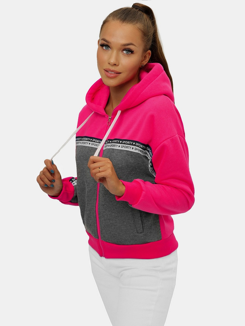 Bluza z kapturem rozpinana damska różowo-szara OZONEE JS/B26044Z