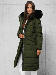 Kurtka zimowa damska długa pikowana khaki OZONEE O/W377