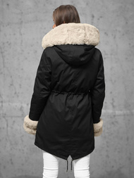 Kurtka zimowa damska długa z futerkiem czarna OZONEE JS/5M3187/392