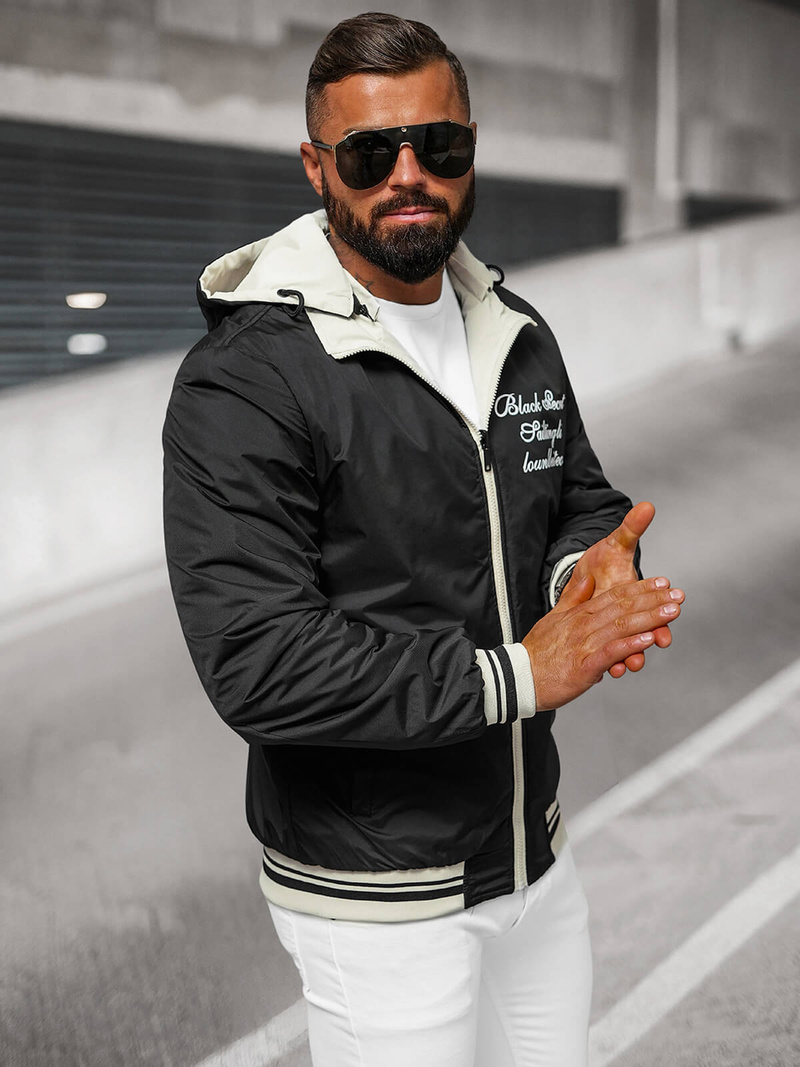 Чоловіча двостороння куртка чорна/Кремова OZONEE JS/84M3038/280