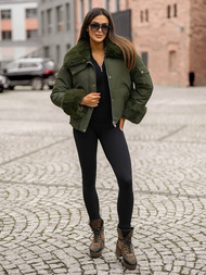 Kurtka zimowa damska z futerkiem khaki OZONEE O/H833