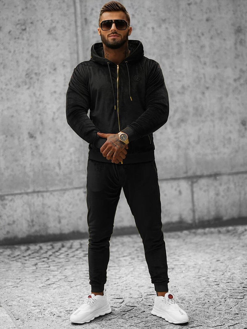 Komplet dresowy męski welurowy czarny OZONEE O/12137