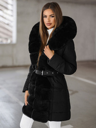 Kurtka zimowa damska długa z futerkiem czarna OZONEE JS/11Z8096Z