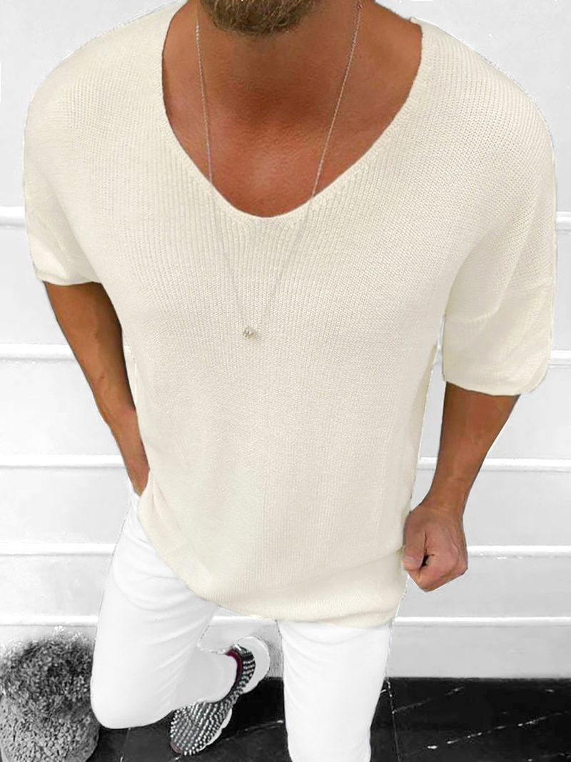 Bluzka męska oversize z krótkim rękawem z dzianiny ecru OZONEE L/2666