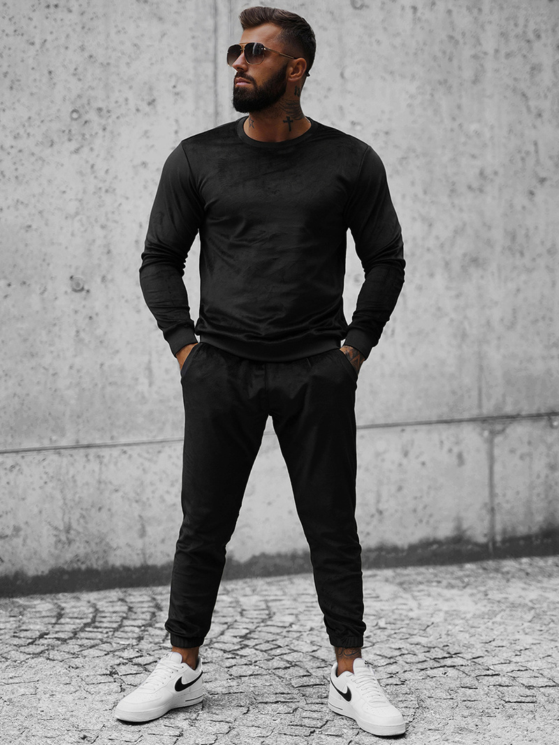 Komplet dresowy męski welurowy czarny OZONEE O/12138