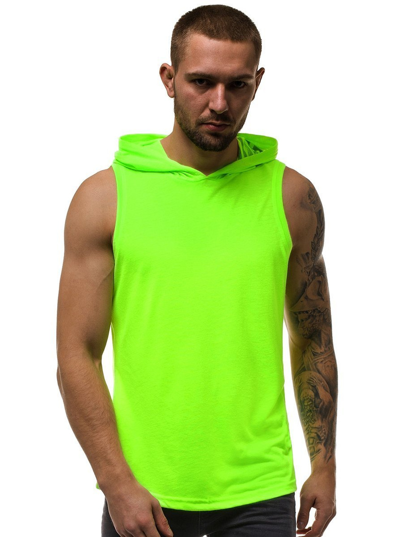 Koszulka bez rękawów z kapturem męska zielony-neon OZONEE O/2537X