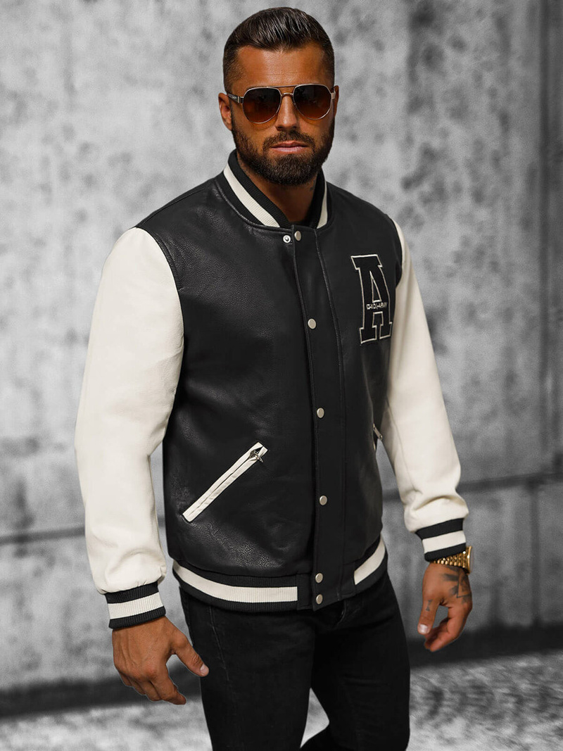 Чоловіча шкіряна куртка Чорно-Бiла OZONEE JS/11Z8112