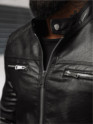 Чоловіча шкіряна куртка Чорна OZONEE JS/11Z8053