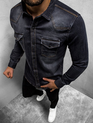 Koszula męska jeansowa czarna OZONEE O/3177