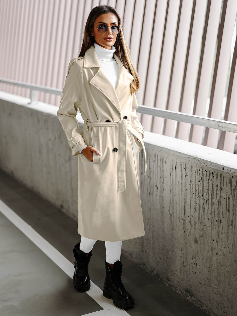 Płaszcz damski skórzany jasno-beżowy OZONEE JS/11Z8100