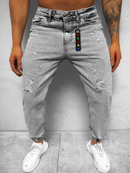 Spodnie jeansowe joggery męskie szare OZONEE DO/6108