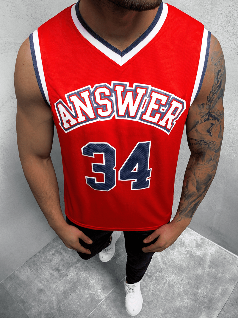 Koszulka bez rękawów męska z nadrukiem czerwona OZONEE JS/68S10173