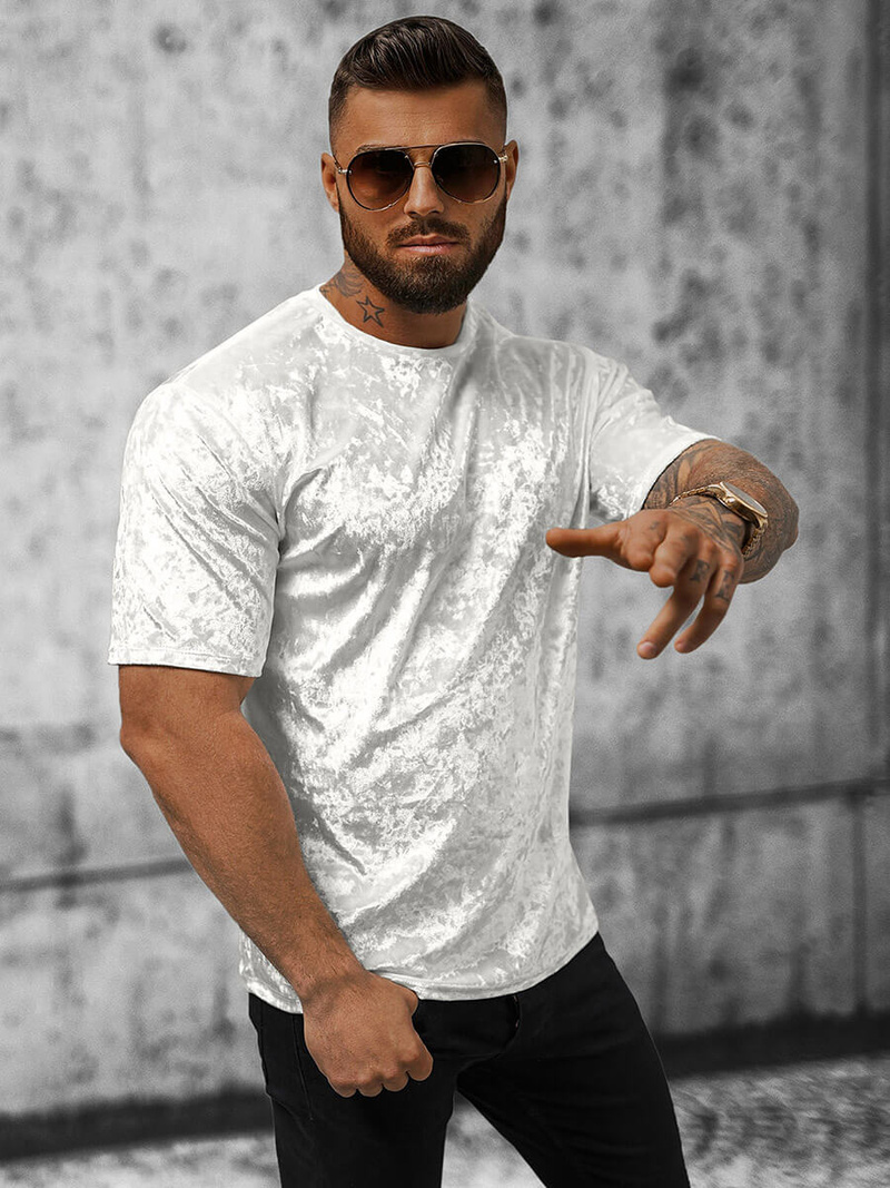 T-shirt męski welurowy biały OZONEE O/P1064