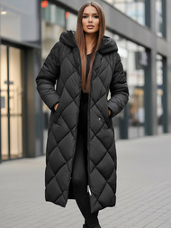 Kurtka zimowa damska długa pikowana czarna OZONEE JS/5M3173/392Z