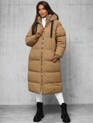 Kurtka zimowa damska długa pikowana camelowa OZONEE JS/5M3163/84Z