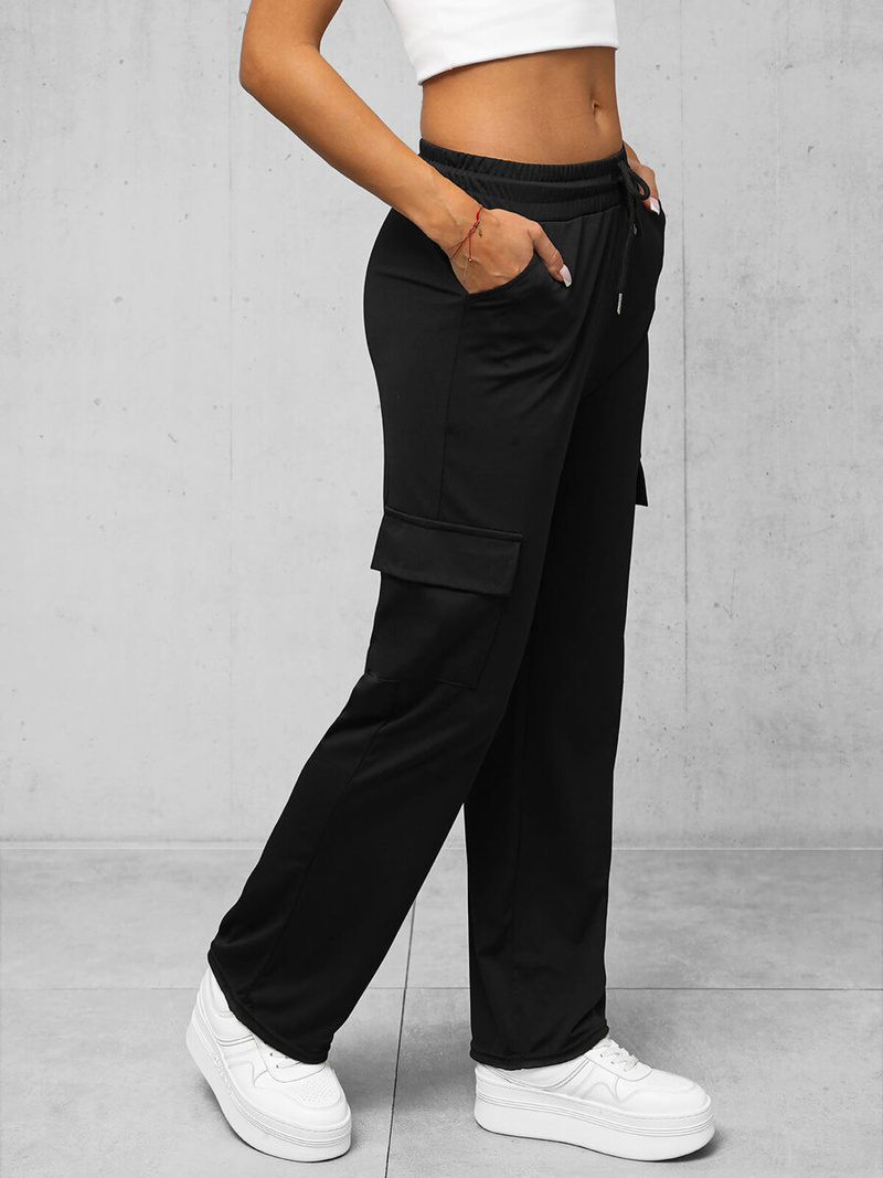 Spodnie damskie z szeroką nogawką czarne OZONEE O/HGM6616