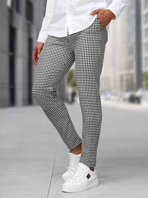 Spodnie męskie chino materiałowe czarno-białe OZONEE DJ/5531Z