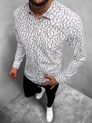 Elegancka koszula męska we wzory długi rękaw biała OZONEE O/3010/18