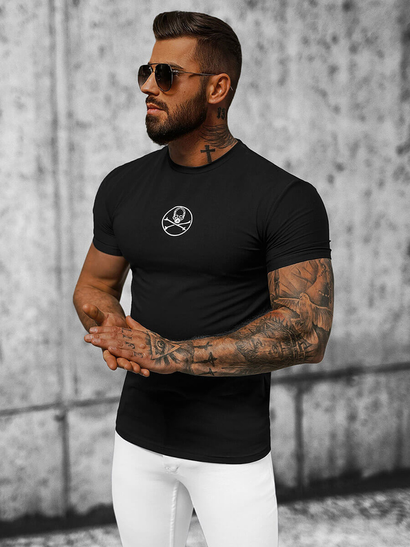 T-shirt męski slim fit czarny OZONEE NB/MT3043