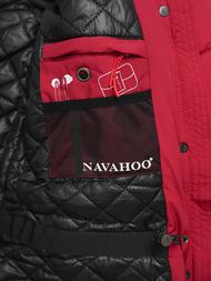 Kurtka zimowa damska długa pikowana ciemno-czerwona OZONEE O/W377