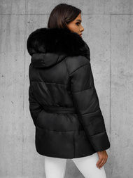 Kurtka zimowa damska z futerkiem czarna OZONEE JS/16M9206/392Z