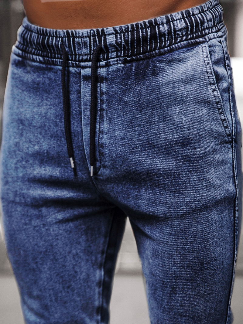 Spodnie jeansowe joggery męskie ciemno-niebieskie OZONEE DJ/5671