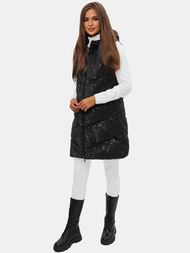 Kamizelka damska dwustronna długa pikowana z kapturem czarna OZONEE O/DK118/1