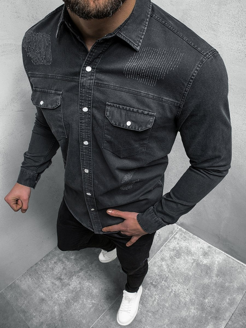 Сорочка чоловіча Чорна OZONEE O/5812Z